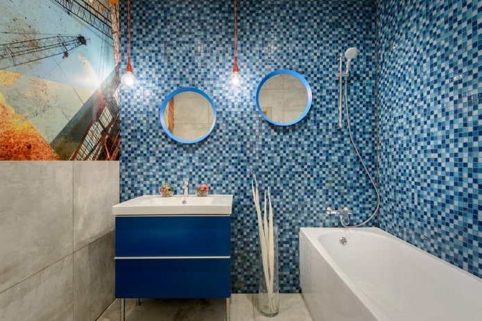 blue mosaic in the bathroom interior