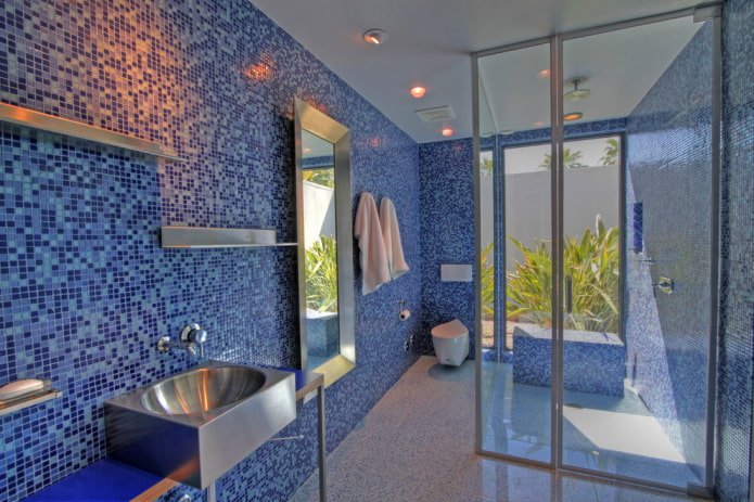 blue mosaic in the bathroom interior