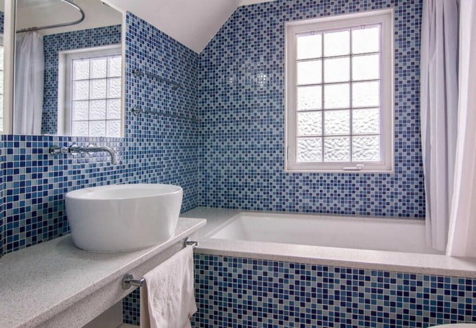 blue mosaic in the bathroom interior