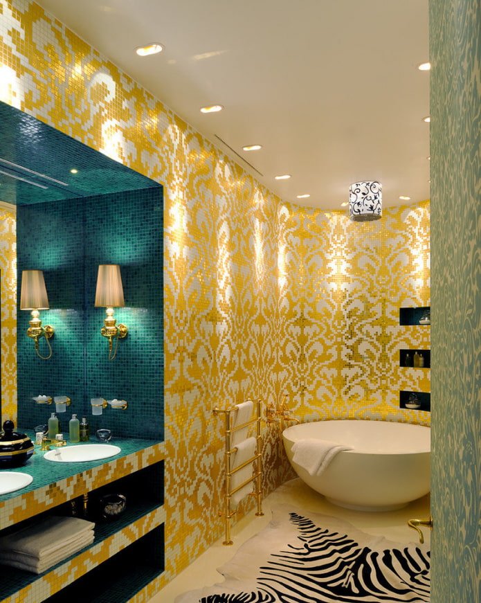 gold mosaic in the bathroom interior