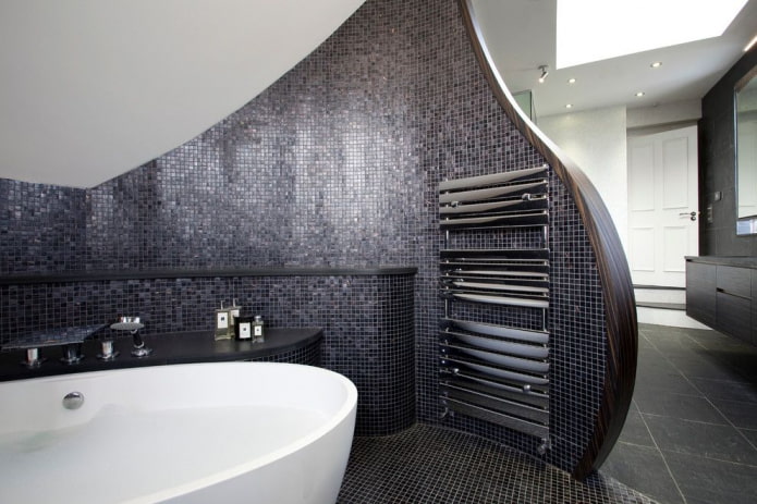 black mosaic in the bathroom interior