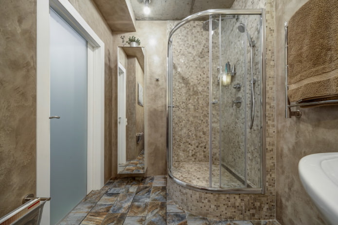 mosaic in the shower cabin in the bathroom interior