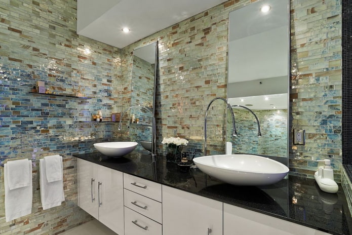 stone mosaic in the bathroom interior