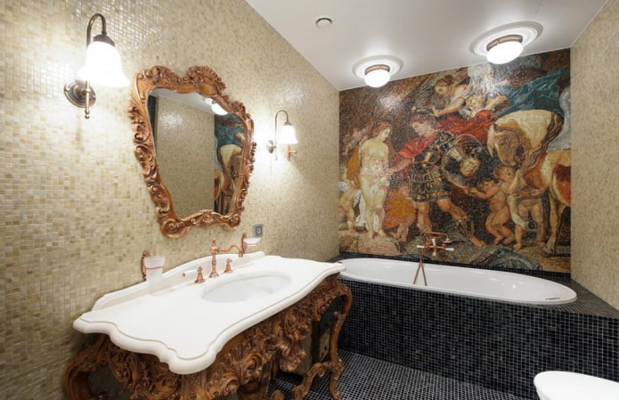 mosaic panel in the bathroom interior
