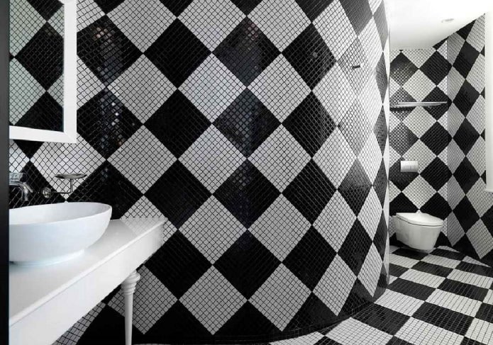 chessboard mosaic in the bathroom interior