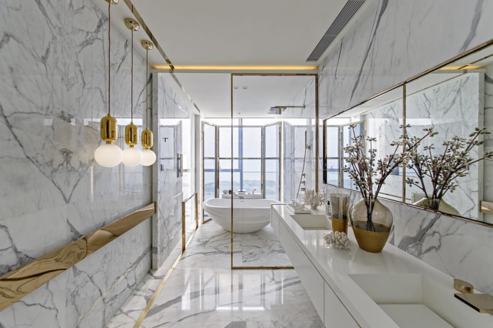 marble and gold bathroom finishing