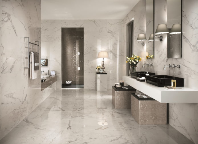 marble-effect porcelain tiles on the floor