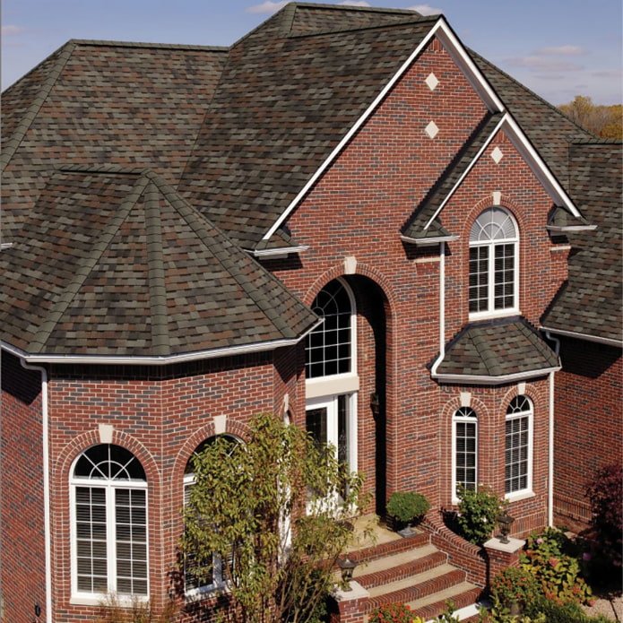 house with flexible shingles of the Dragon's tooth type
