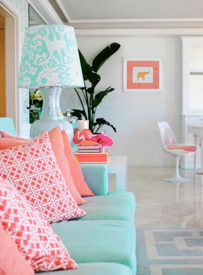 Mint and peach interior