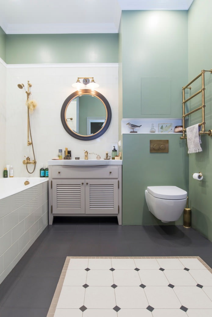 bathroom in white and mint tones