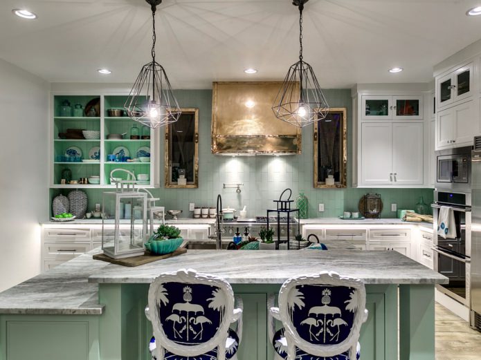 mint kitchen in a marine style