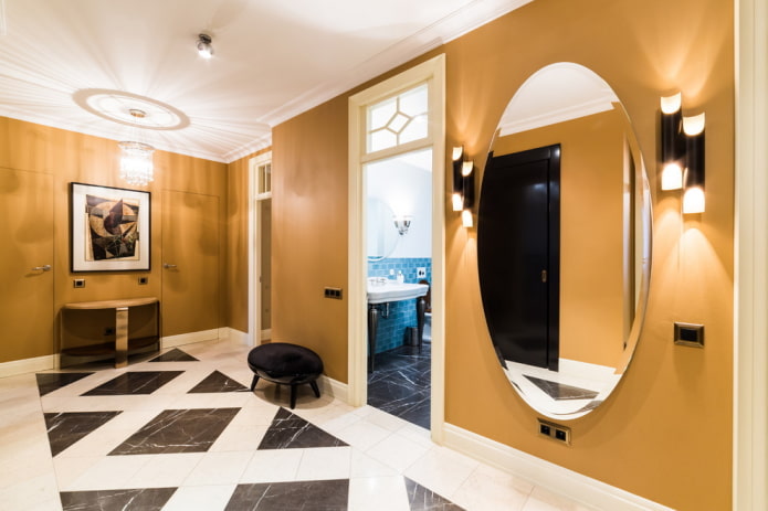black and white floor tiles in the interior