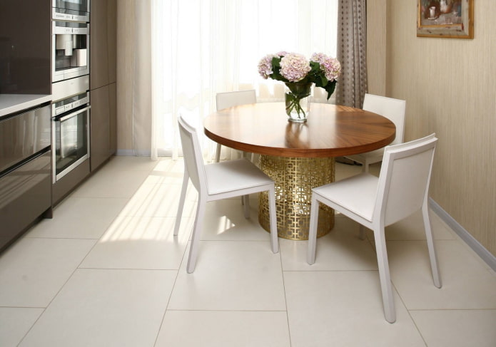 white floor tiles in the kitchen interior