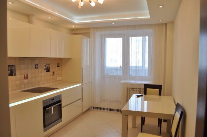 Satin stretch ceiling in the kitchen
