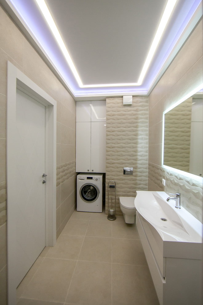 floating stretch ceiling in the bathroom