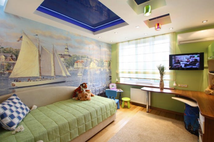 Stretch ceiling in a boy's nursery