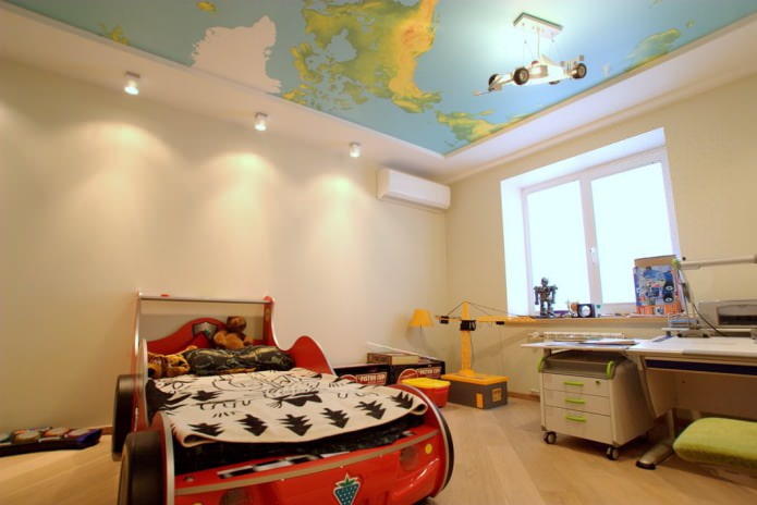 world map on a stretch ceiling