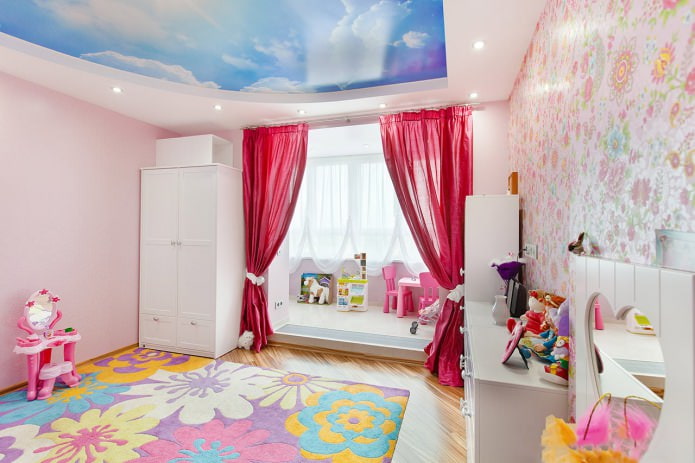 Two-level stretch ceiling for a child's room