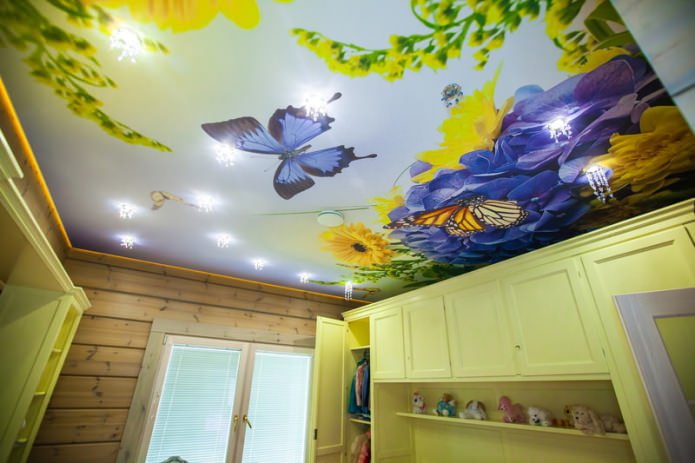 photo wallpaper on the ceiling