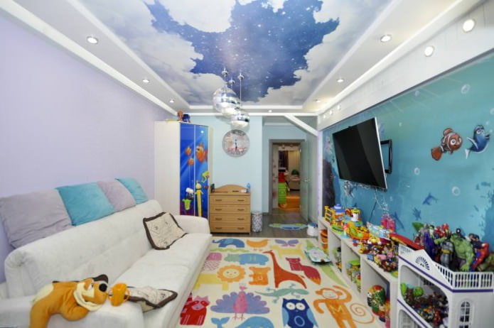 Stretch ceiling in a boy's nursery