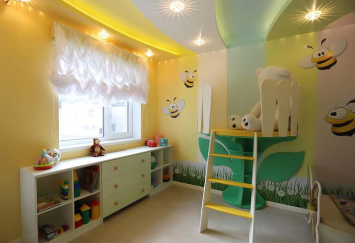 stretch ceiling in the interior of a child's room