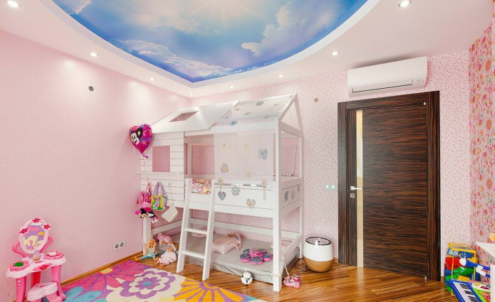 Two-level stretch ceiling for a child's room