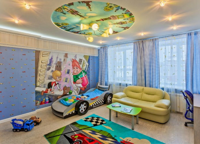 photo printing on a stretch ceiling in a children's room