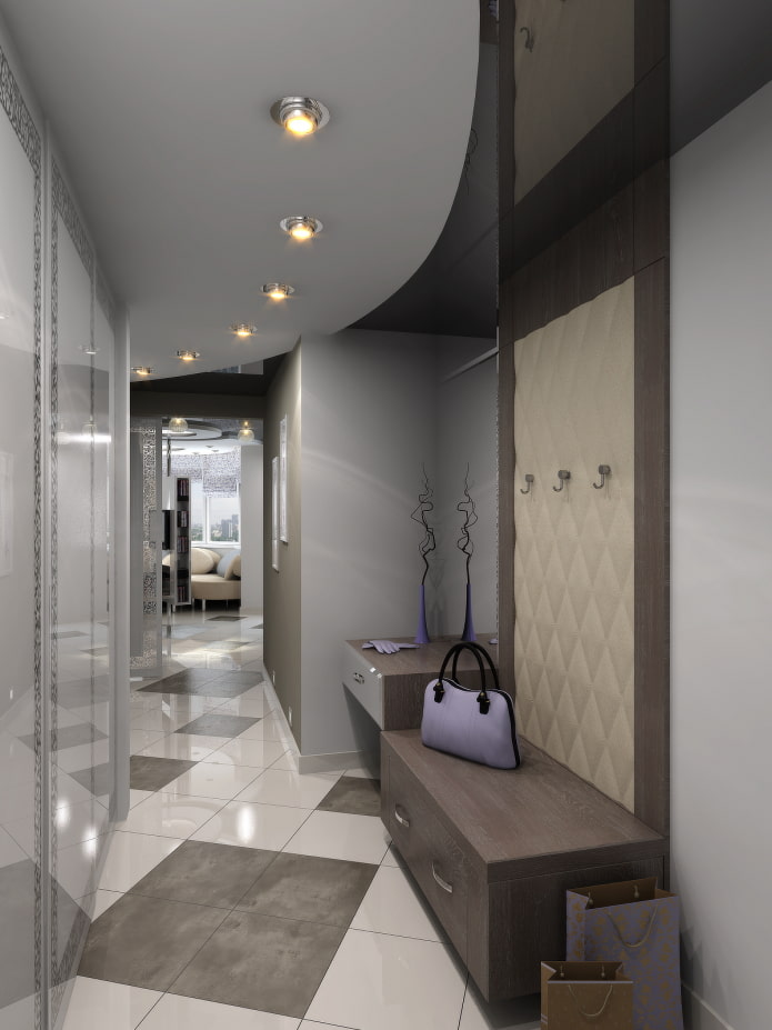 stretched ceiling in a narrow corridor