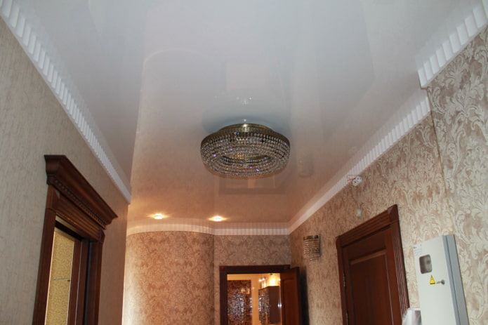 tension ceiling structure with a chandelier