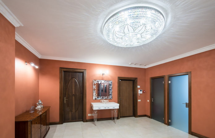 tension ceiling structure with a chandelier