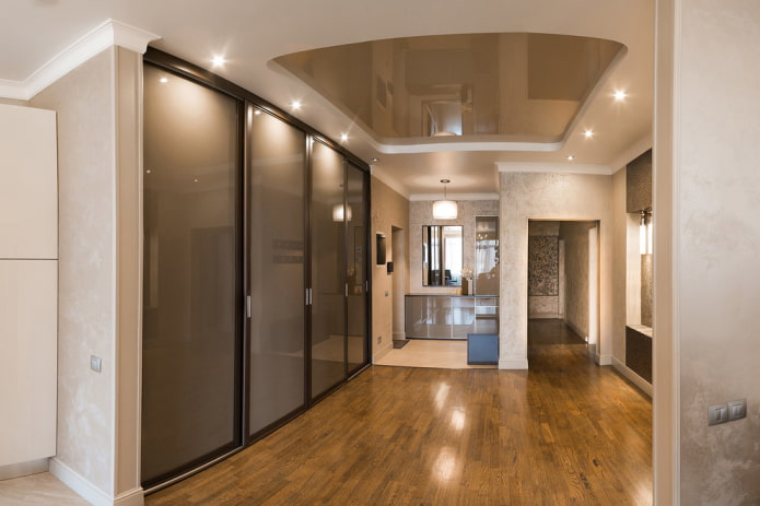 plasterboard construction with a stretch canvas in the hallway