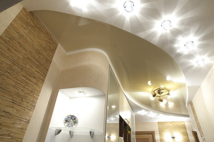 plasterboard construction with a stretch canvas in the hallway