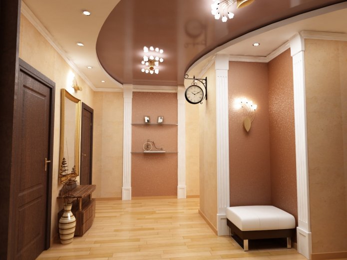 Stretch ceiling in the hallway interior