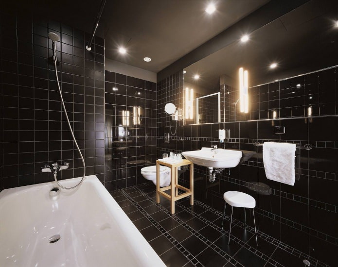 black ceiling in the bathroom