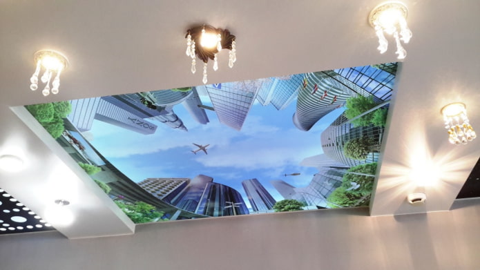 ceiling with a city panorama