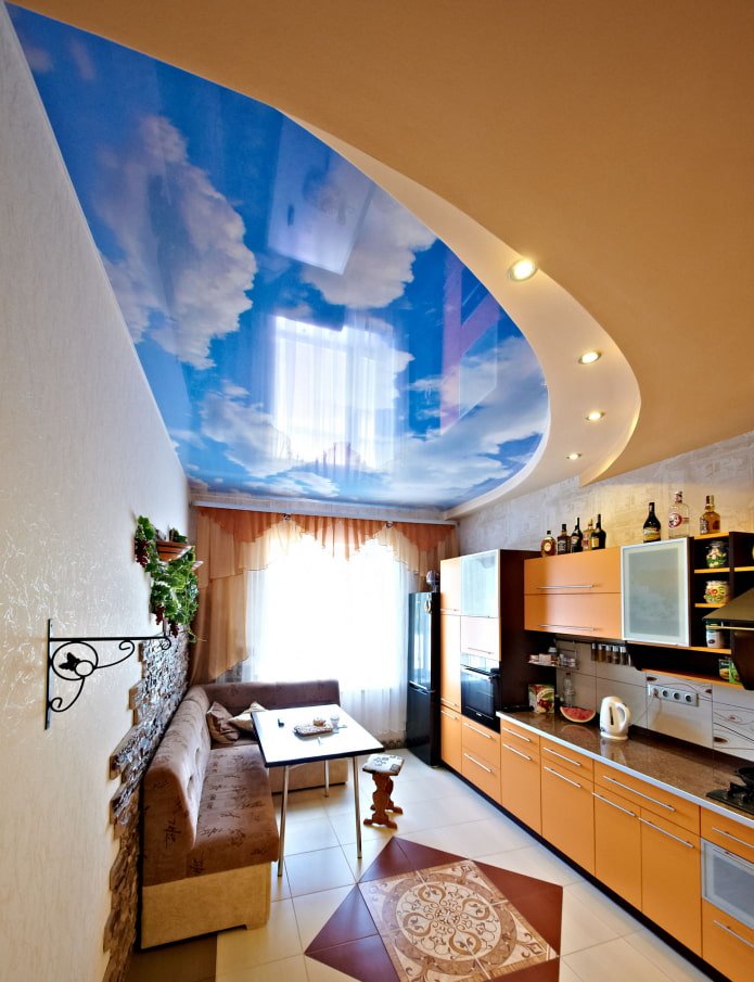 ceiling with an image of the sky in the kitchen