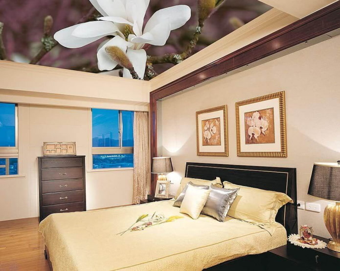 ceiling with a flower image in the bedroom
