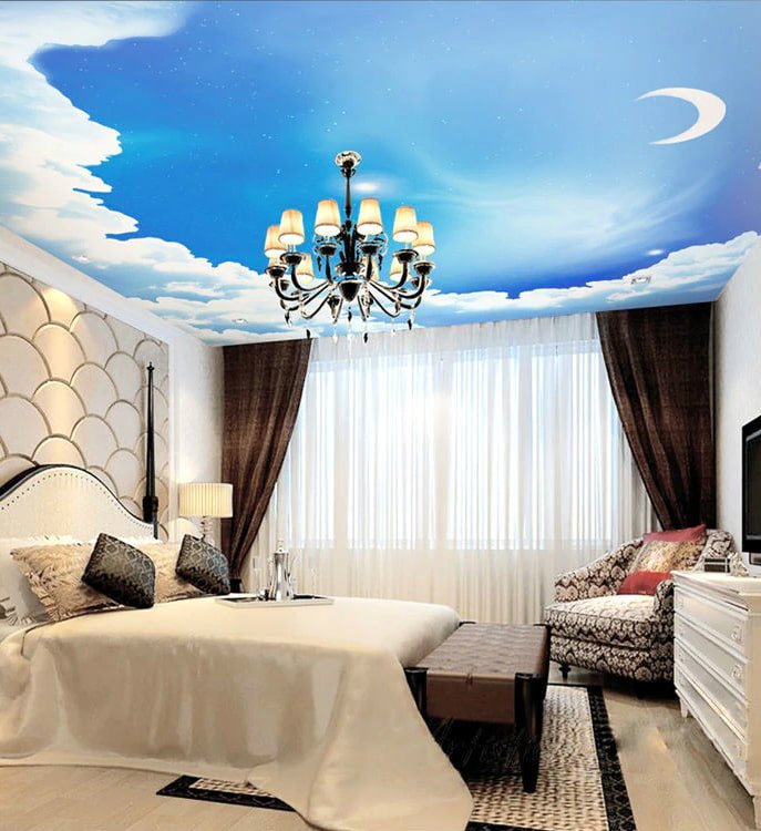 ceiling with sky image in the bedroom
