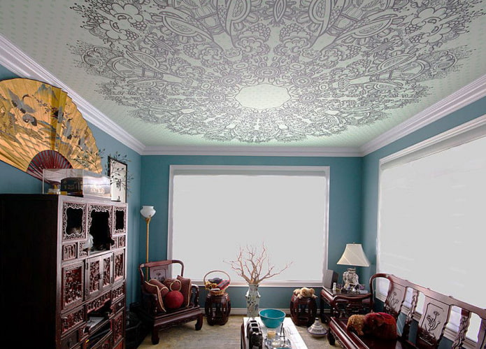 stretched ceiling in oriental style
