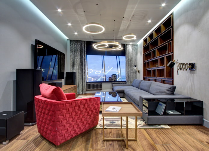 floating stretch ceiling in the living room