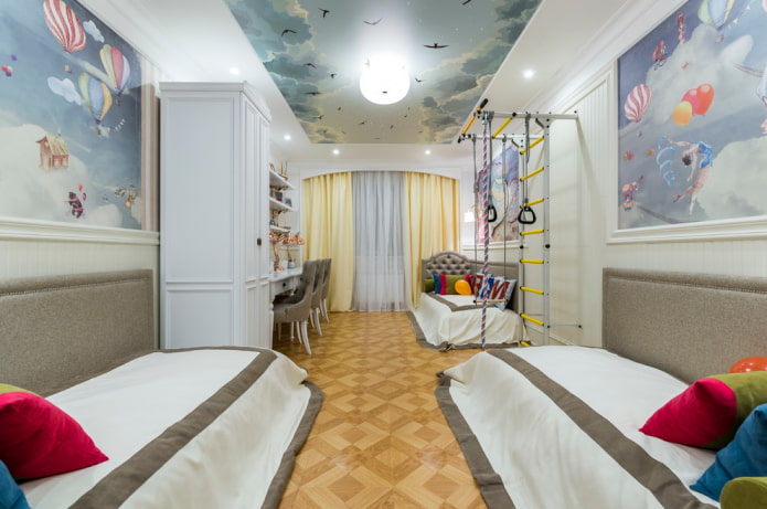 stretch ceiling with photo printing in the interior
