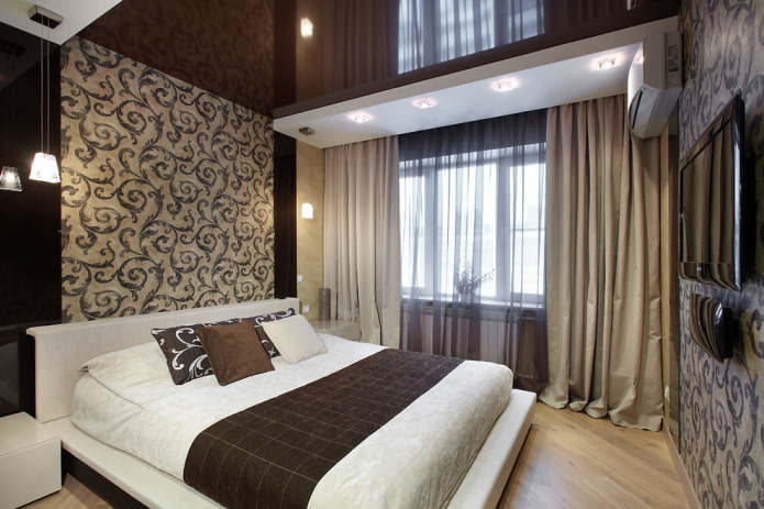 multi-colored stretch ceiling in the bedroom