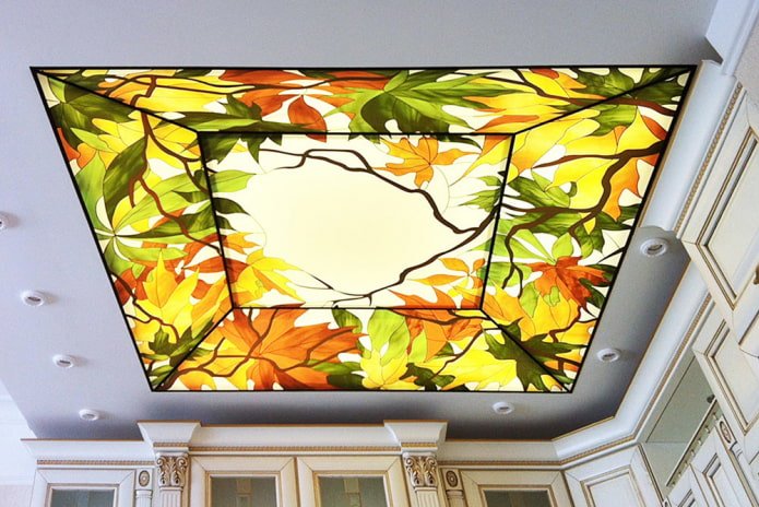 stretched fabric with photo printing in the form of stained glass