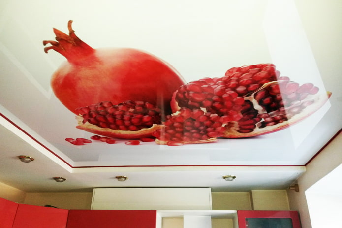 ceiling with the image of a pomegranate in the kitchen