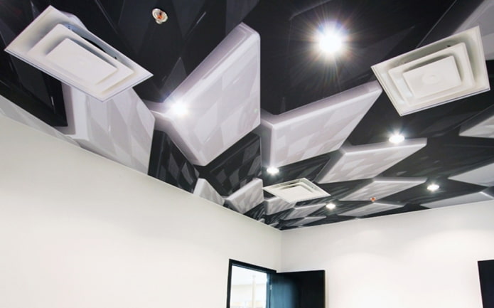 ceiling with an image of volumetric geometric objects