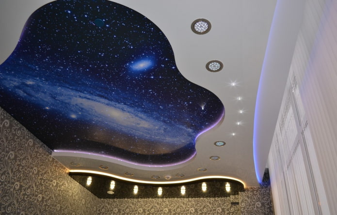 stretched fabric with a starry sky image