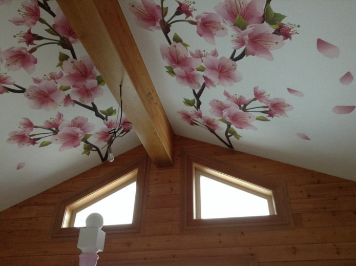stretched fabric with photo printing in the attic