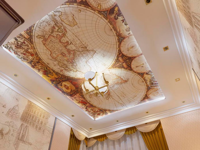 stretched fabric with an image of a world map