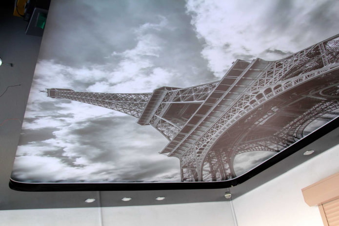 ceiling with the image of the Eiffel Tower