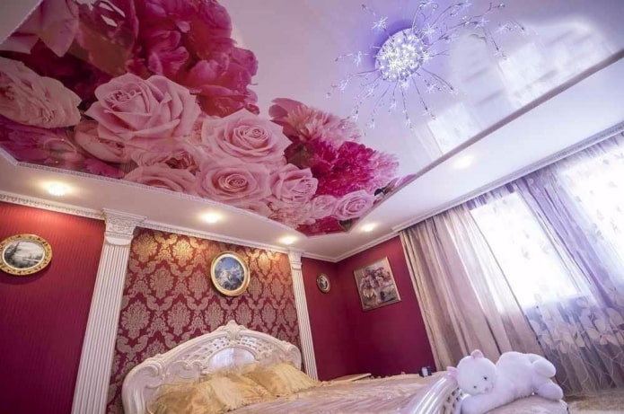 pink ceiling structure with photo printing